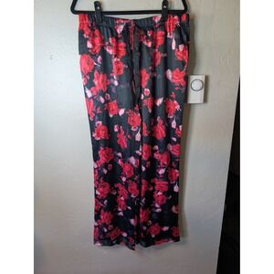 Victoria Secret Romantic Floral Rose Pattern Sleep Wear Pajama Bottom Satin sz L